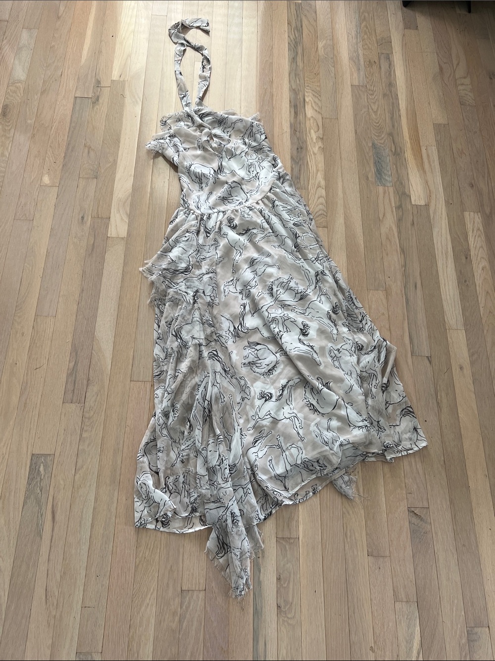 Nasty Gal Cream One-Shoulder Floral Handkerchief Hem Maxi Dress
